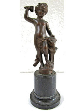 FRANZ IFFLAND 1862-1935 Young Boy Sculptor Signed Miniature Bronze Sculpture